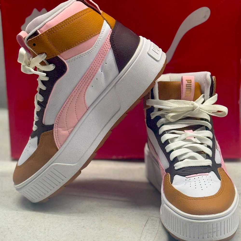 PUMA High-Top Sneakers in Pink, White, and Brown - Like New!